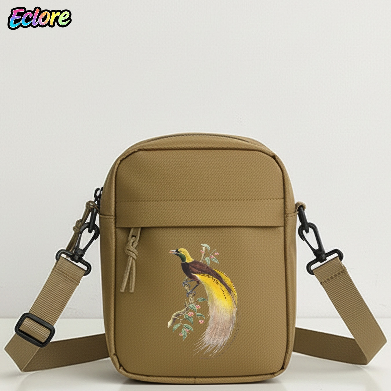 Cycling Commute Bag - حقيبة كتف للرجال بطبعة زهور طائر