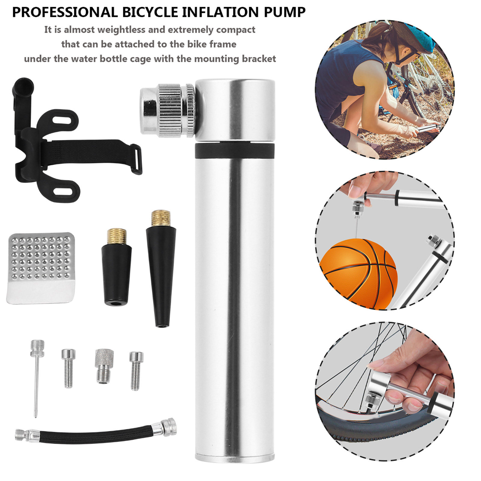 Bike Pump Frame Mount - مضخة دراجة وطقم إصلاح الثقوب، مضخة